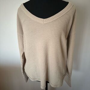 Hollister Cream V-Neck long sleeve  with Ribbed Texture